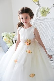 Ivory/Champagne Classy Satin with Tulle Skirt Flower Girl Dress